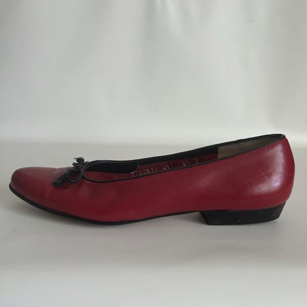 Salvatore Ferragamo Boutique Red Leather Bow Flats Shoes Womens Size 5.5 B Italy - Picture 12 of 13